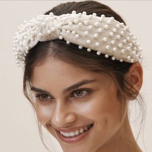Lele Sadoughi Ivory White Velvet Pearl Headband